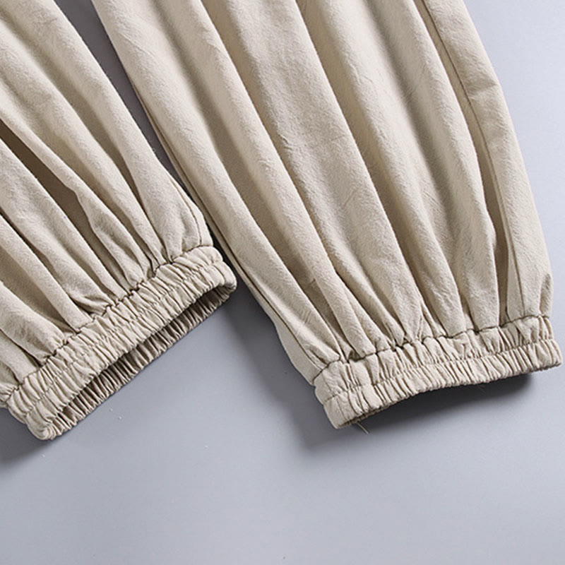 Buddha Stonesプレーン ドローストリング テーパード アンクル丈 メンズ コットンリネン パンツ ポケット付き - image 8