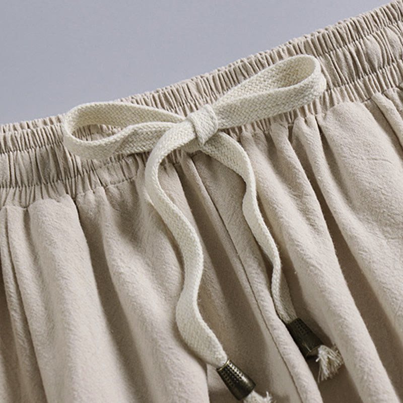 Buddha Stonesプレーン ドローストリング テーパード アンクル丈 メンズ コットンリネン パンツ ポケット付き - image 6