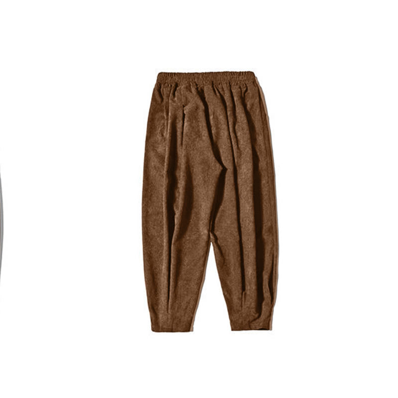 Buddha Stonesレトロ メンズ 無地 フリース裏地 コーデュロイ シンプルデザイン ハーレムパンツ ポケット付き - image 11
