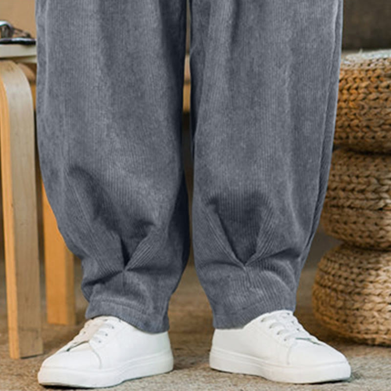 Buddha Stonesレトロ メンズ 無地 フリース裏地 コーデュロイ シンプルデザイン ハーレムパンツ ポケット付き - image 23