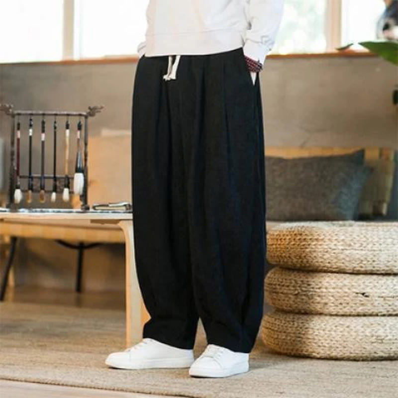 Buddha Stonesレトロ メンズ 無地 フリース裏地 コーデュロイ シンプルデザイン ハーレムパンツ ポケット付き - 黒 - US/UK/AU46、 EU56 (5XL) - image 36