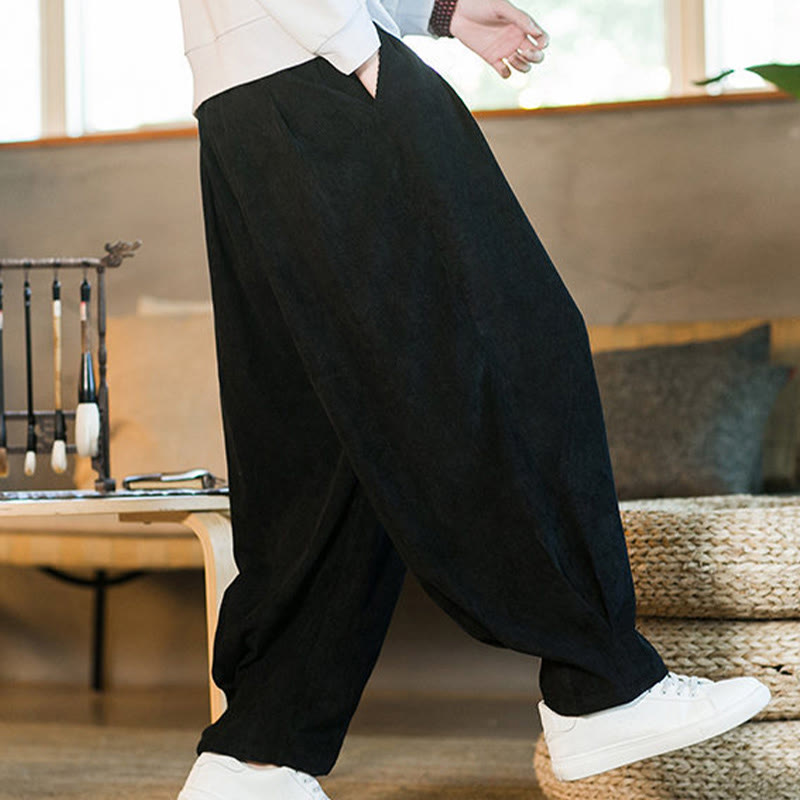 Buddha Stonesレトロ メンズ 無地 フリース裏地 コーデュロイ シンプルデザイン ハーレムパンツ ポケット付き - image 43