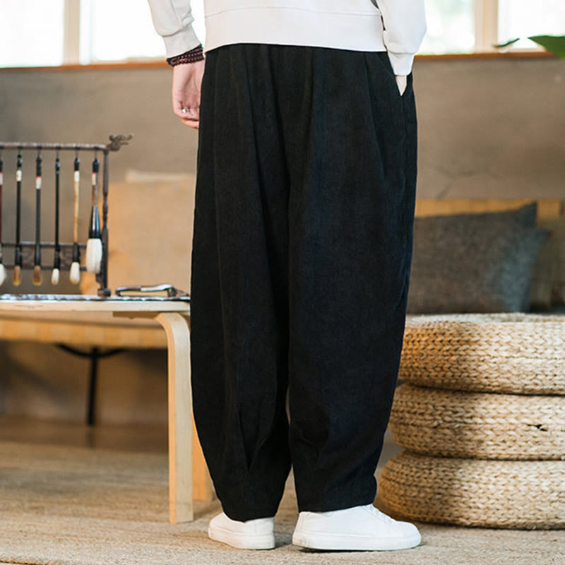 Buddha Stonesレトロ メンズ 無地 フリース裏地 コーデュロイ シンプルデザイン ハーレムパンツ ポケット付き - image 42