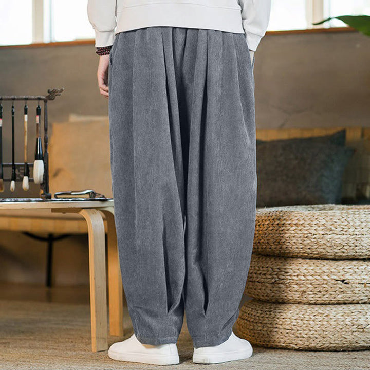 Buddha Stonesレトロ メンズ 無地 フリース裏地 コーデュロイ シンプルデザイン ハーレムパンツ ポケット付き - image 20