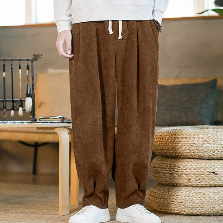 Buddha Stonesレトロ メンズ 無地 フリース裏地 コーデュロイ シンプルデザイン ハーレムパンツ ポケット付き - image 5