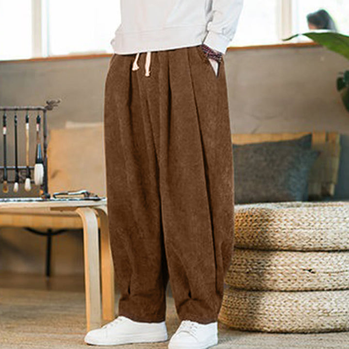 Buddha Stonesレトロ メンズ 無地 フリース裏地 コーデュロイ シンプルデザイン ハーレムパンツ ポケット付き - image 4