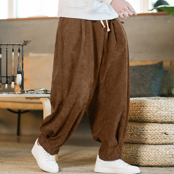 Buddha Stonesレトロ メンズ 無地 フリース裏地 コーデュロイ シンプルデザイン ハーレムパンツ ポケット付き - image 3