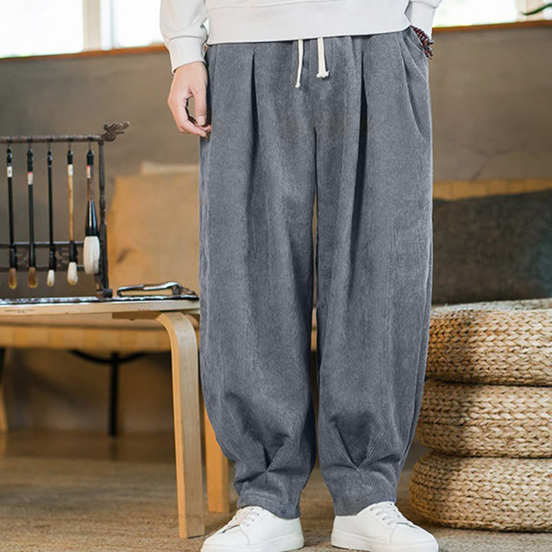 Buddha Stonesレトロ メンズ 無地 フリース裏地 コーデュロイ シンプルデザイン ハーレムパンツ ポケット付き - image 19