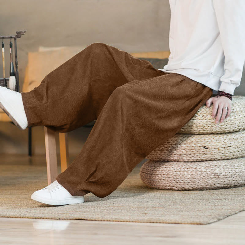 Buddha Stonesレトロ メンズ 無地 フリース裏地 コーデュロイ シンプルデザイン ハーレムパンツ ポケット付き - image 9