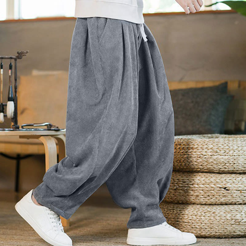 Buddha Stonesレトロ メンズ 無地 フリース裏地 コーデュロイ シンプルデザイン ハーレムパンツ ポケット付き - image 14