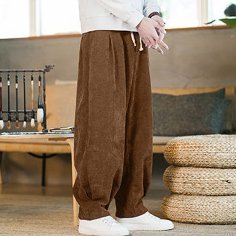 Buddha Stonesレトロ メンズ 無地 フリース裏地 コーデュロイ シンプルデザイン ハーレムパンツ ポケット付き - image 8