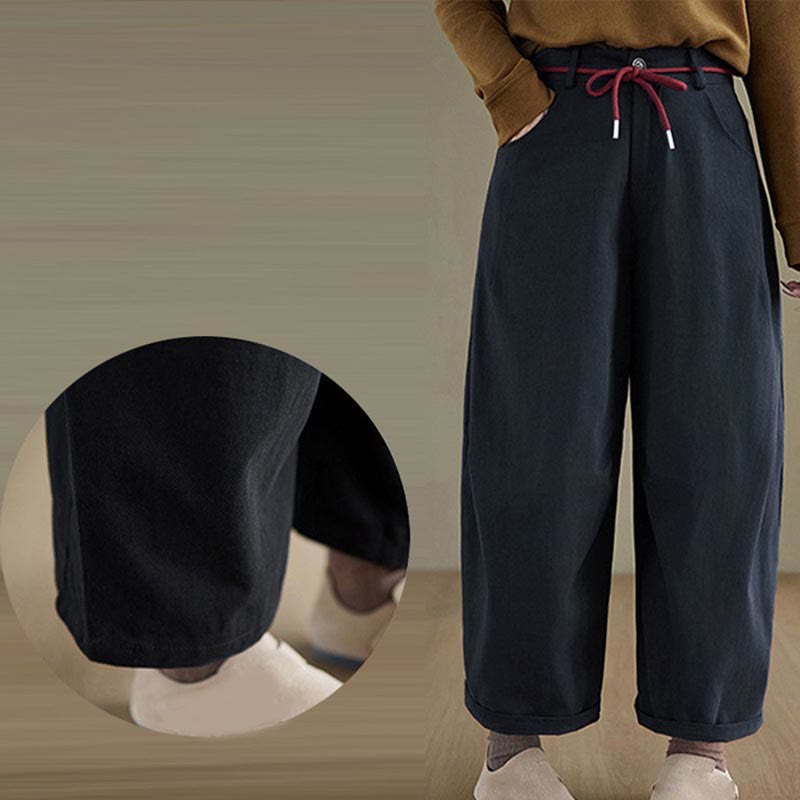 Buddha Stones無地コットン カジュアル レディース 7-8丈パンツ ポケット付き - image 6