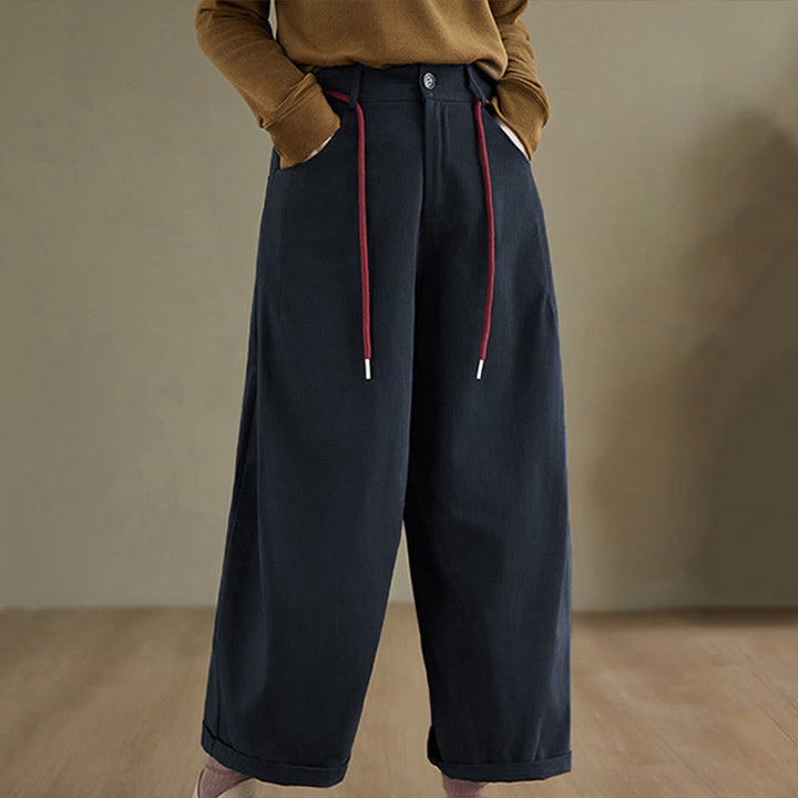 Buddha Stones無地コットン カジュアル レディース 7-8丈パンツ ポケット付き - ミッドナイトブルー - US8-10，UK/AU12-14，EU40-42 (2XL) - image 0