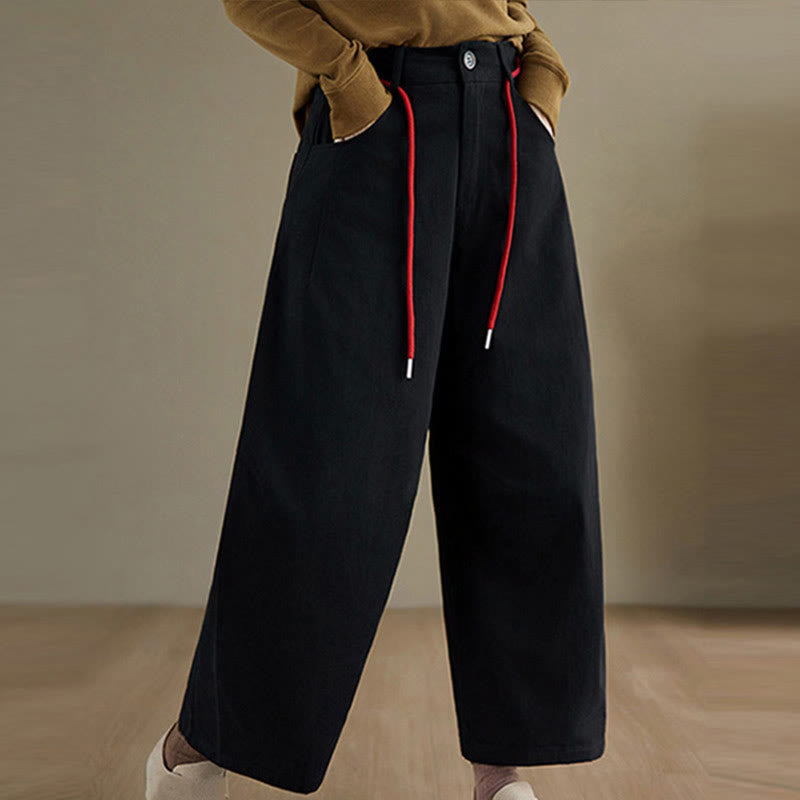 Buddha Stones無地コットン カジュアル レディース 7-8丈パンツ ポケット付き - 黒 - US8-10，UK/AU12-14，EU40-42 (2XL) - image 11