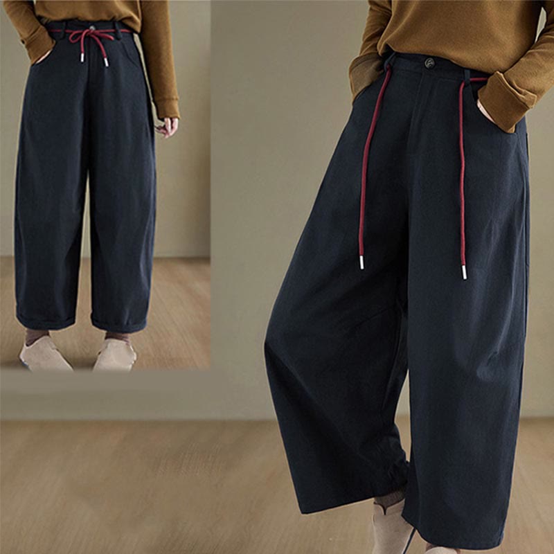 Buddha Stones無地コットン カジュアル レディース 7-8丈パンツ ポケット付き - image 3