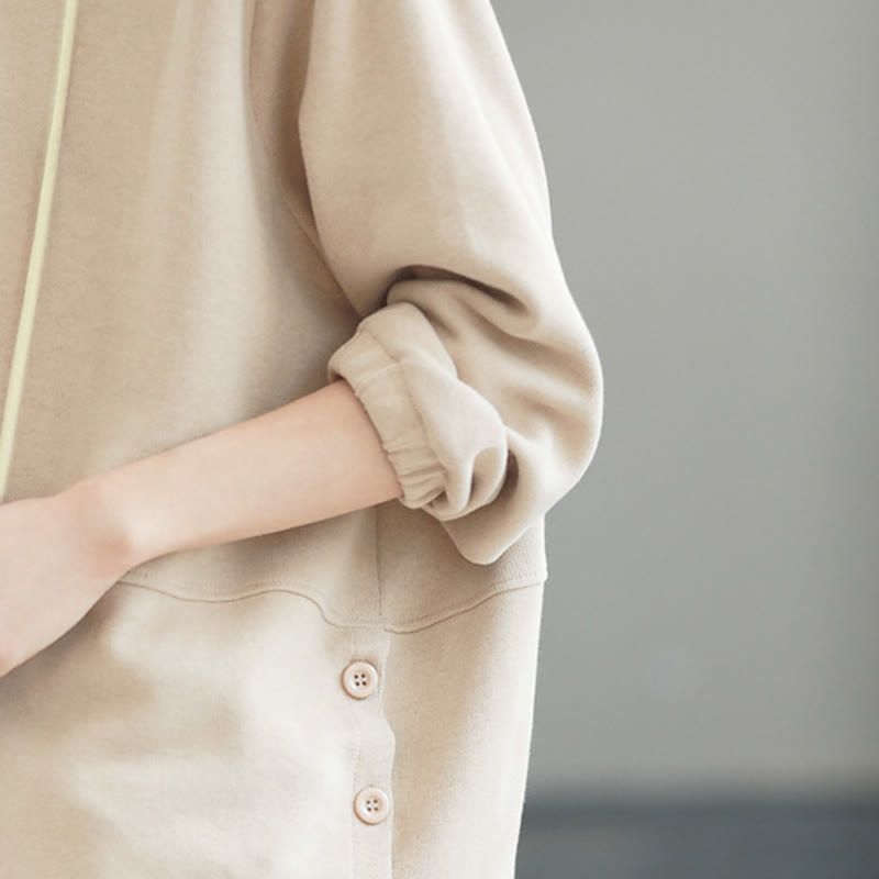 Buddha Stones秋冬 無地 サイドボタン コットン 長袖 レディース パーカー - image 8