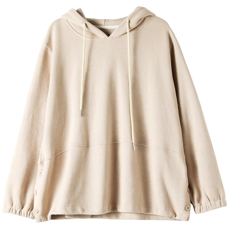 Buddha Stones秋冬 無地 サイドボタン コットン 長袖 レディース パーカー - image 9