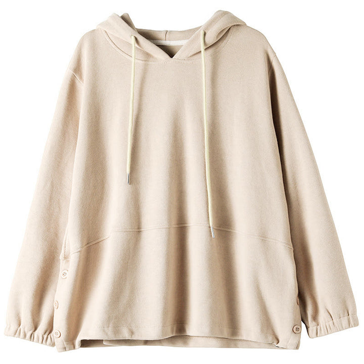 Buddha Stones秋冬 無地 サイドボタン コットン 長袖 レディース パーカー - image 9