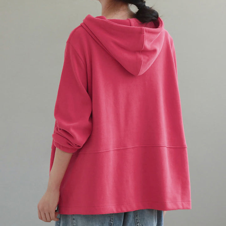 Buddha Stones秋冬 無地 サイドボタン コットン 長袖 レディース パーカー - image 13