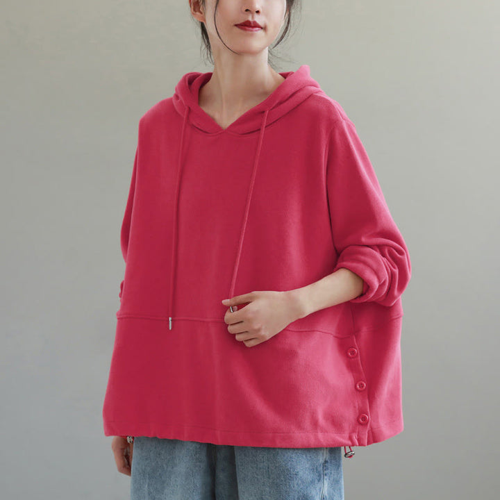 Buddha Stones秋冬 無地 サイドボタン コットン 長袖 レディース パーカー - image 15