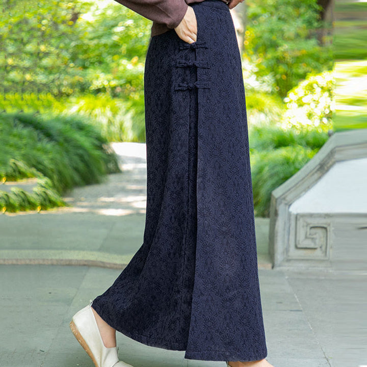 Buddha Stones秋冬 花柄 カエルボタン レディース コーデュロイ スカート ポケット付き - image 3