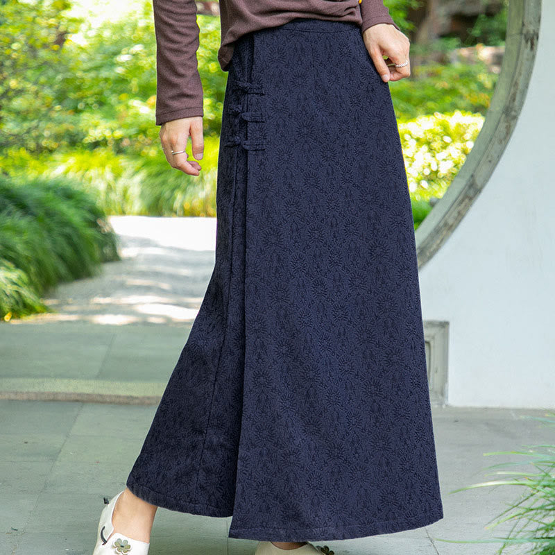 Buddha Stones秋冬 花柄 カエルボタン レディース コーデュロイ スカート ポケット付き - image 0