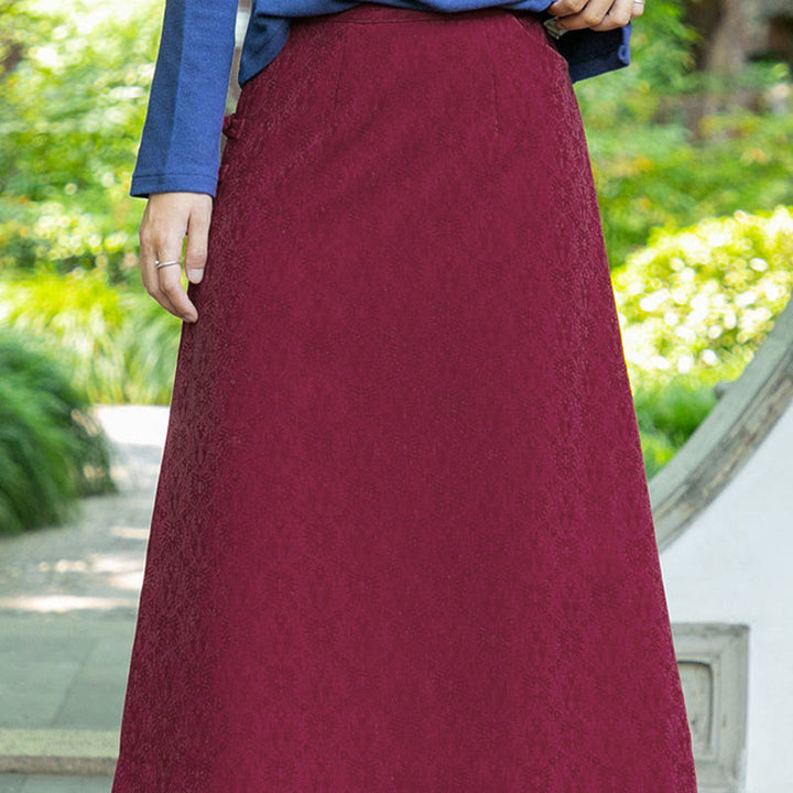 Buddha Stones秋冬 花柄 カエルボタン レディース コーデュロイ スカート ポケット付き - image 9