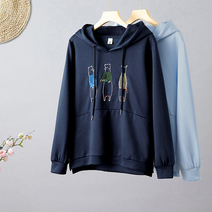 Buddha Stones秋 刺繍 ベア 長袖 レディース パーカー - image 1