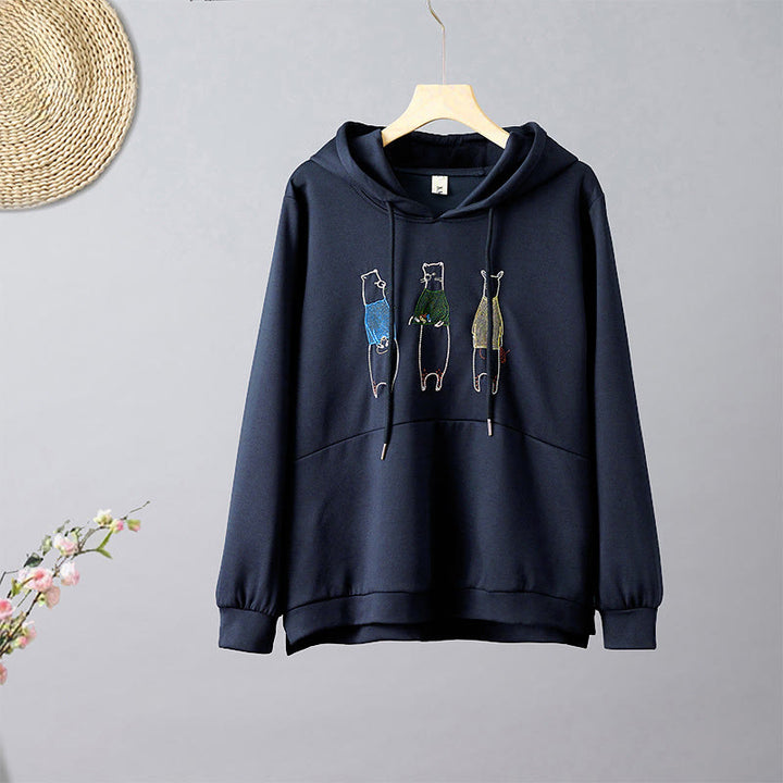 Buddha Stones秋 刺繍 ベア 長袖 レディース パーカー - スチールブルー - US8-10，UK/AU12-14，EU40-42 (2XL) - image 0