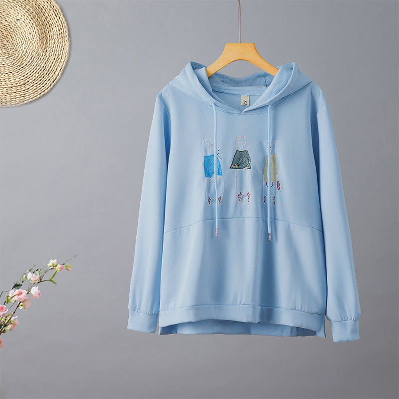 Buddha Stones秋 刺繍 ベア 長袖 レディース パーカー - ライトスカイブルー - US8-10，UK/AU12-14，EU40-42 (2XL) - image 7