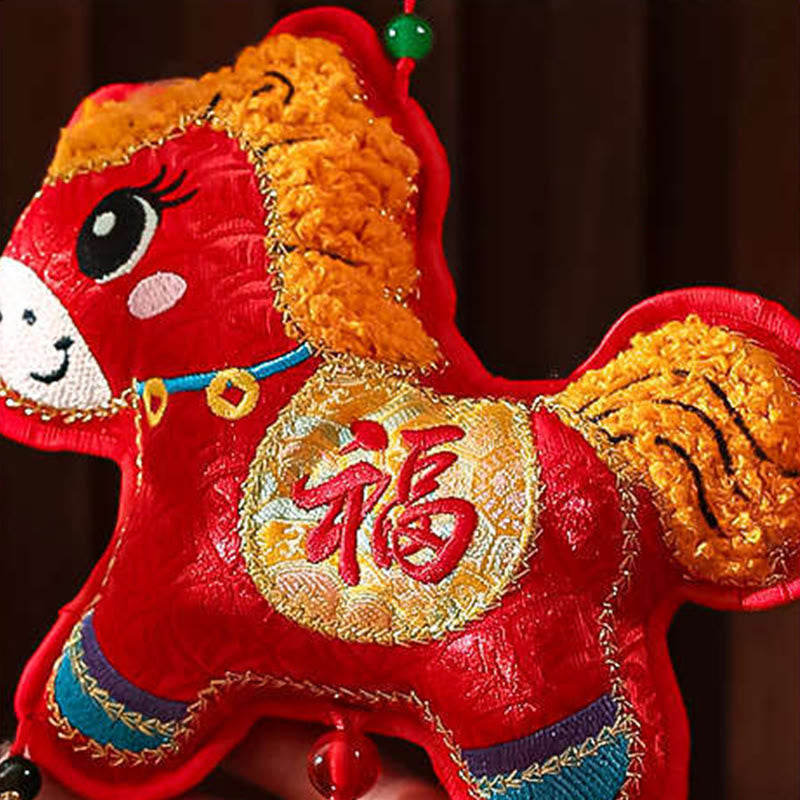 Buddha Stones刺繍 午年福文字 銅貨型赤紐吊り下げ装飾 - image 2