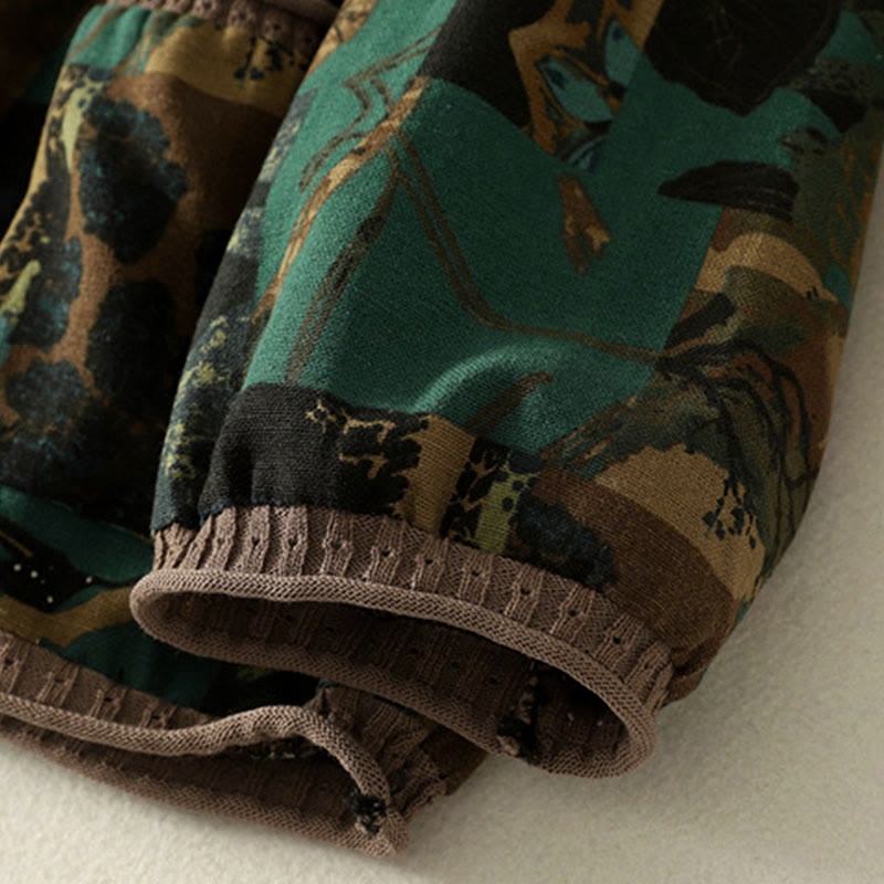 Buddha Stones秋 幾何学模様 パッチワーク Vネック レディース 長袖Tシャツ ポケット付き - image 13