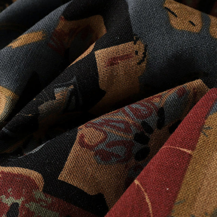 Buddha Stones秋 幾何学模様 パッチワーク Vネック レディース 長袖Tシャツ ポケット付き - image 7