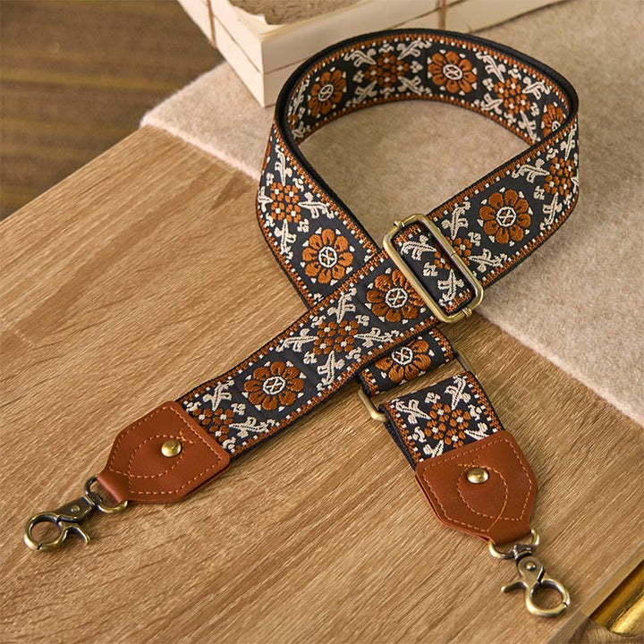 Buddha Stonesブラウン フラワー ジャカード 調節可能 ハンドバッグ クロスボディ ショルダーバッグ ストラップ - image 2