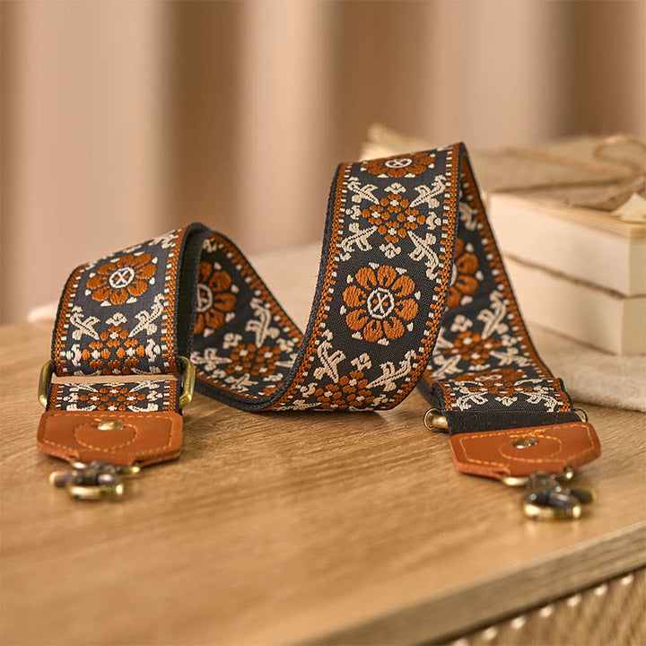 Buddha Stonesブラウン フラワー ジャカード 調節可能 ハンドバッグ クロスボディ ショルダーバッグ ストラップ - 茶色 - 80～140cm×5cm - image 0