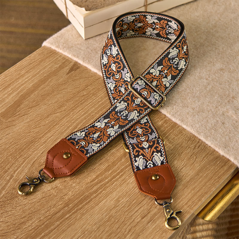 Buddha Stonesの花の幾何学模様の刺繍が施された調節可能なハンドバッグ、クロスボディショルダーバッグのストラップ交換用 - 茶色 - 80～140cm×5cm - image 0