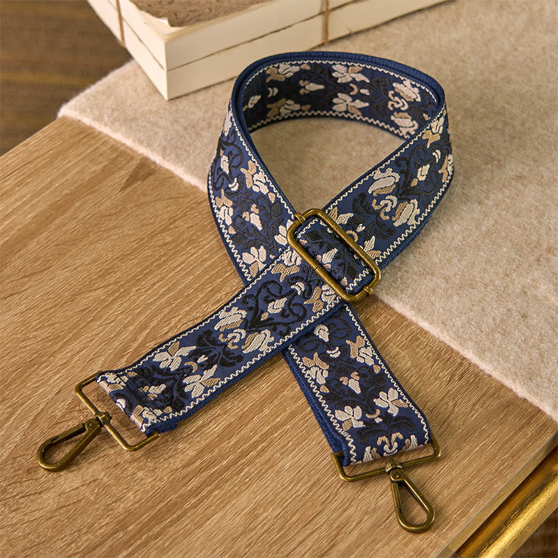 Buddha Stonesボヘミアンフラワー幾何学模様刺繍調節可能なハンドバッグクロスボディショルダーバッグ財布ストラップ交換用 - スティールブルー - 75～135cm×5cm - image 5