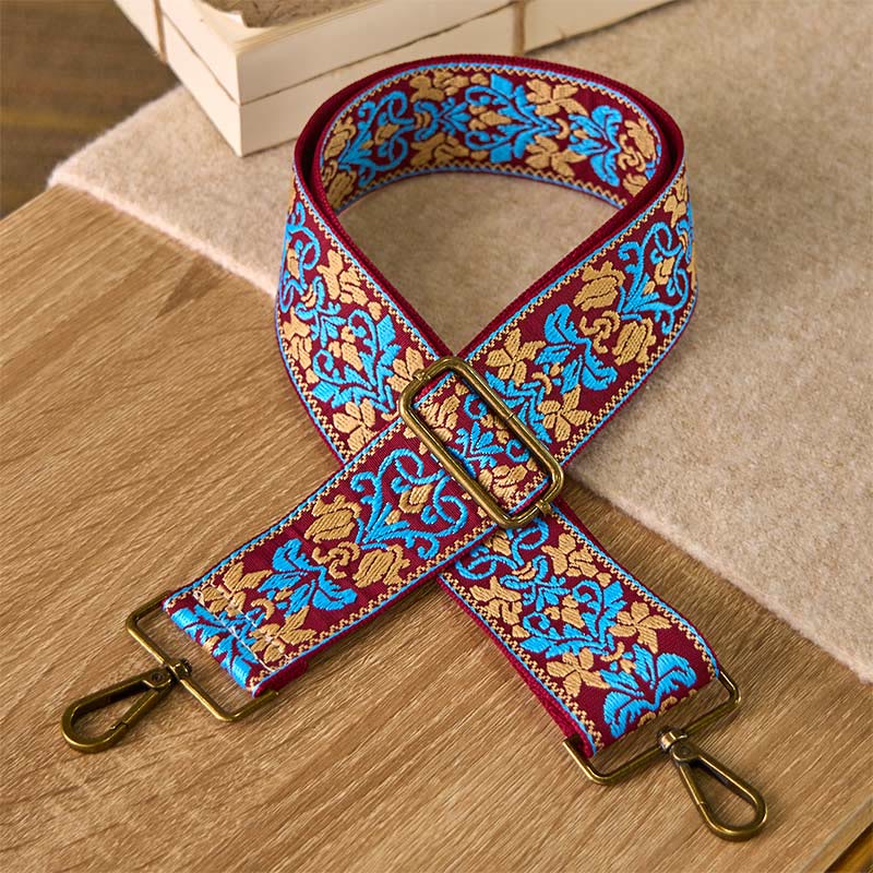 Buddha Stonesボヘミアンフラワー幾何学模様刺繍調節可能なハンドバッグクロスボディショルダーバッグ財布ストラップ交換用 - ブラウンブルー - 75～135cm×5cm - image 11
