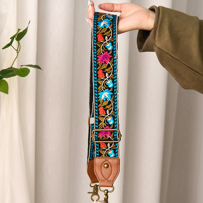 Buddha Stonesボヘミアンフラワーつる幾何学模様刺繍調節可能なハンドバッグクロスボディショルダーバッグ財布ストラップ交換用 - image 4