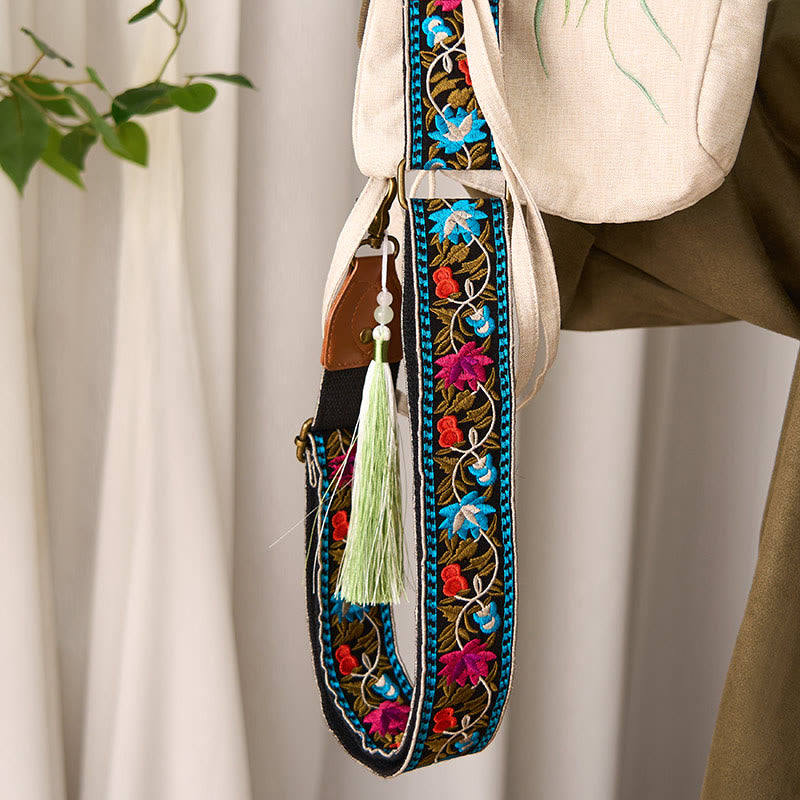 Buddha Stonesボヘミアンフラワーつる幾何学模様刺繍調節可能なハンドバッグクロスボディショルダーバッグ財布ストラップ交換用 - image 5