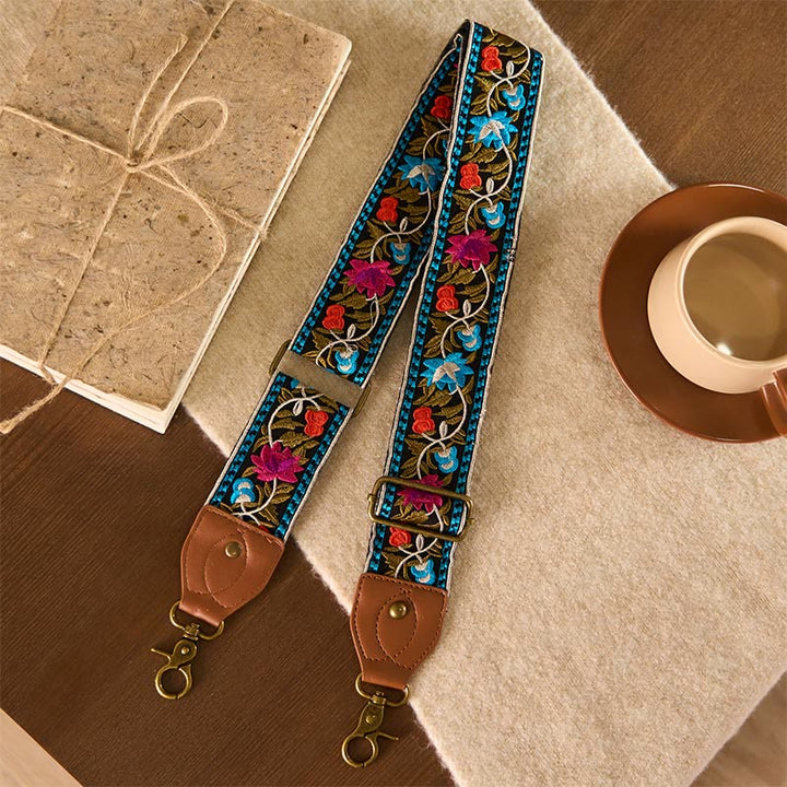 Buddha Stonesボヘミアンフラワーつる幾何学模様刺繍調節可能なハンドバッグクロスボディショルダーバッグ財布ストラップ交換用 - image 1