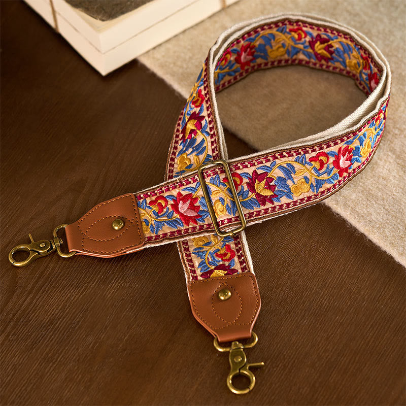 Buddha Stonesボヘミアンフラワーつる幾何学模様刺繍調節可能なハンドバッグクロスボディショルダーバッグ財布ストラップ交換用 - 黄褐色 - 75～135cm×5cm - image 8