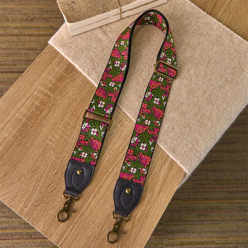 Buddha Stonesボヘミアンローズレッドフラワーグリーンリーフ刺繍調節可能なハンドバッグクロスボディショルダーバッグ財布ストラップ交換用 - image 1