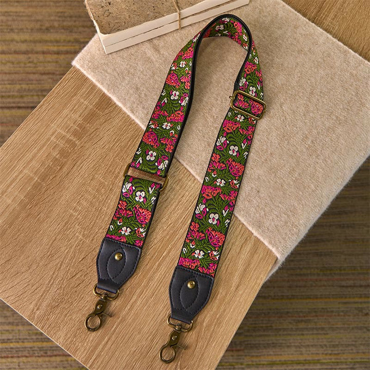 Buddha Stonesボヘミアンローズレッドフラワーグリーンリーフ刺繍調節可能なハンドバッグクロスボディショルダーバッグ財布ストラップ交換用 - image 1