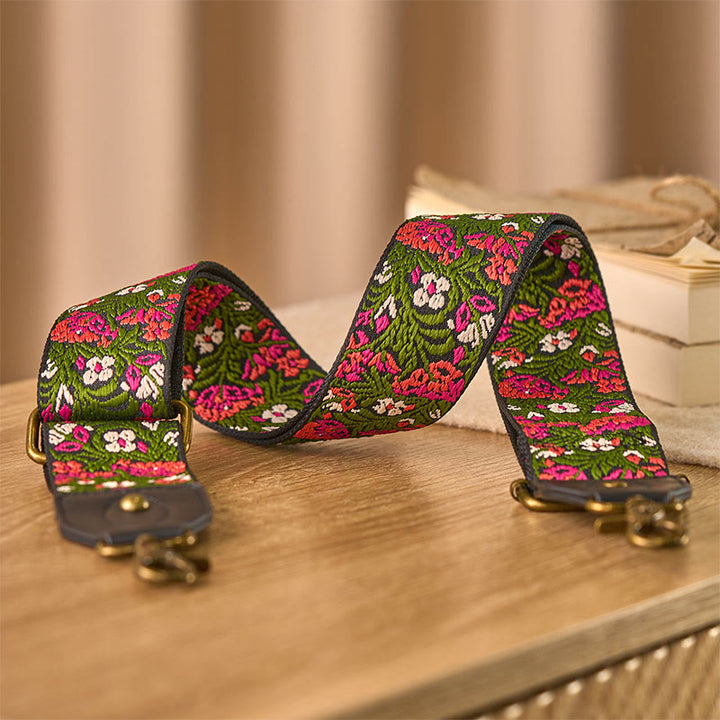 Buddha Stonesボヘミアンローズレッドフラワーグリーンリーフ刺繍調節可能なハンドバッグクロスボディショルダーバッグ財布ストラップ交換用 - image 2