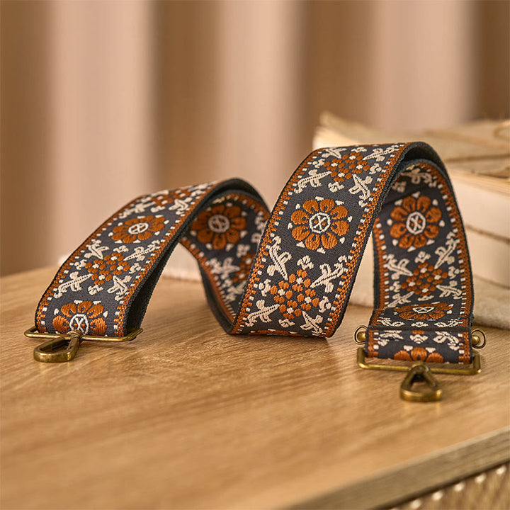 Buddha Stonesボヘミアン ブラウン フラワー 幾何学模様 調節可能 ハンドバッグ クロスボディ ショルダーバッグ ストラップ 交換用 - image 2