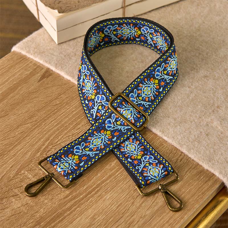 Buddha Stones Boho ネイビーブルーフラワー 幾何学模様 調節可能ハンドバッグ クロスボディ ショルダーバッグ ストラップ 交換用 - ネイビーブルー - 70～135cm×5cm - image 0
