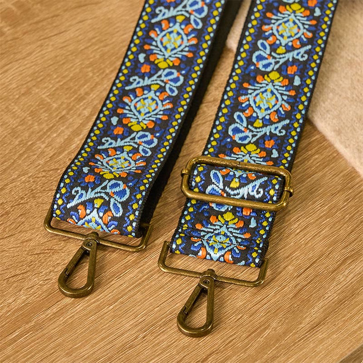 Buddha Stones Boho ネイビーブルーフラワー 幾何学模様 調節可能ハンドバッグ クロスボディ ショルダーバッグ ストラップ 交換用 - image 4