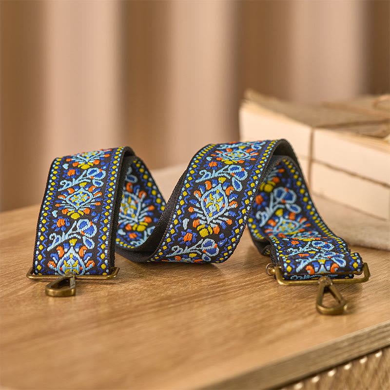 Buddha Stones Boho ネイビーブルーフラワー 幾何学模様 調節可能ハンドバッグ クロスボディ ショルダーバッグ ストラップ 交換用 - image 3