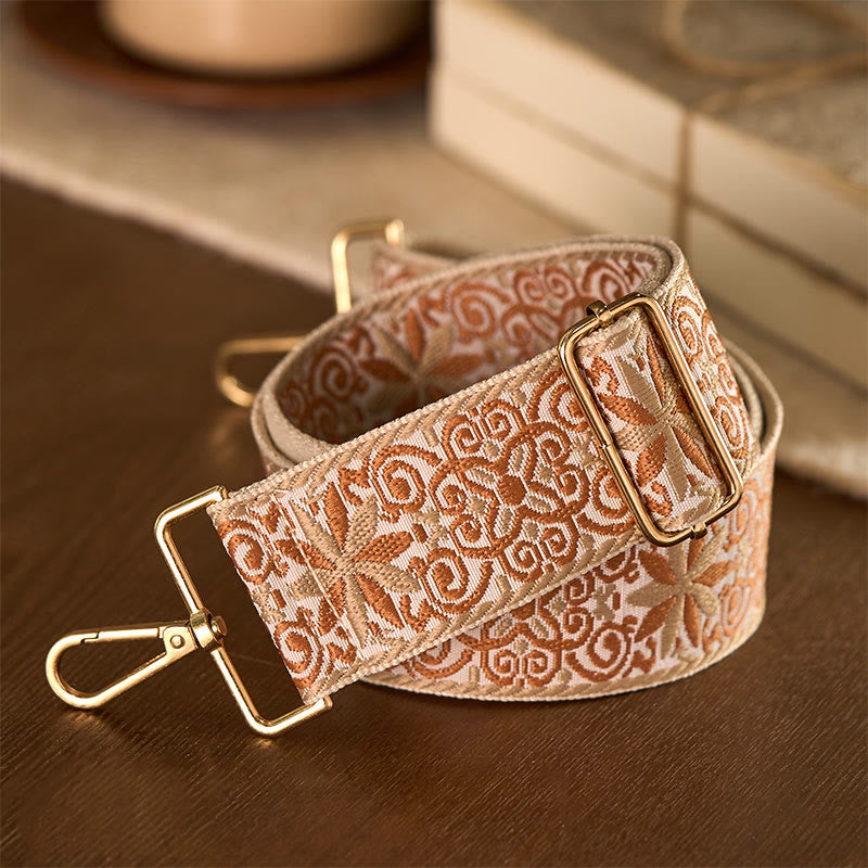 Buddha Stonesボヘミアンブラウンベージュフラワー幾何学模様刺繍調節可能なハンドバッグクロスボディショルダーバッグ財布ストラップ交換用 - ブラウンベージュ 76-136cm×5cm - image 0